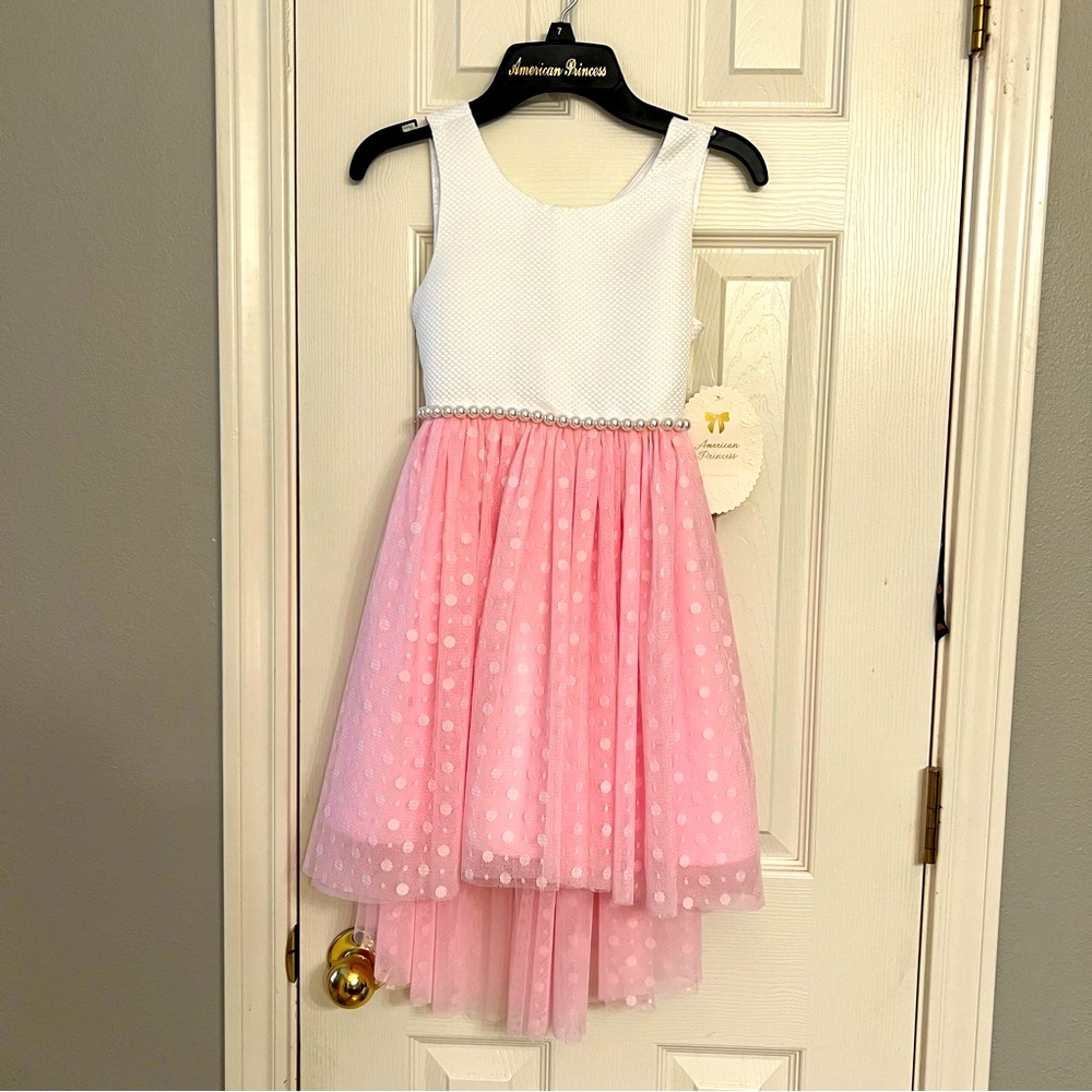 Girls American Princess dress💕✨👑Size 7- NWT Lined with pink tulle, pearl waist